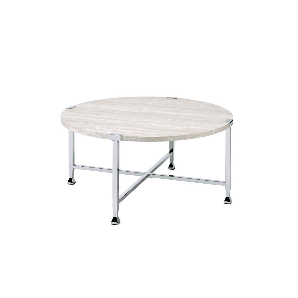 Acme - Brecon Coffee Table 83210 White Oak & Chrome Finish