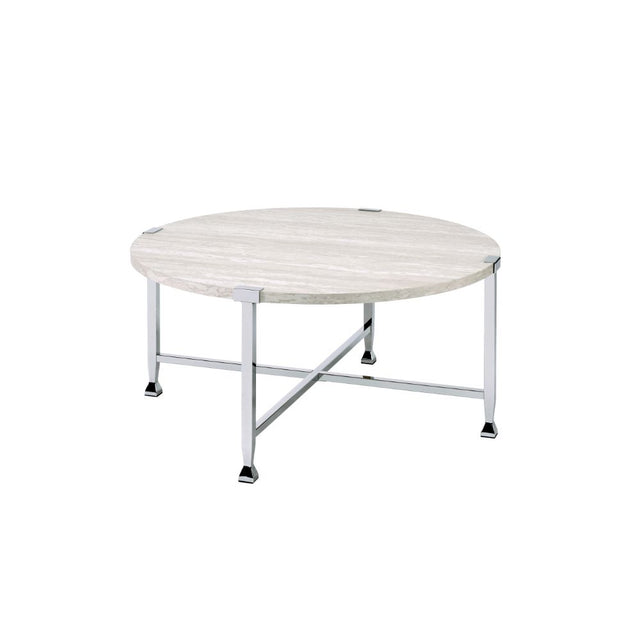 Acme - Brecon Coffee Table 83210 White Oak & Chrome Finish