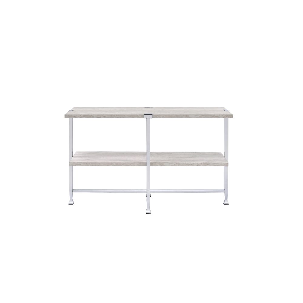 Acme - Brecon Sofa Table 83213 White Oak & Chrome Finish