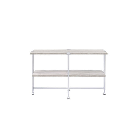 Acme - Brecon Sofa Table 83213 White Oak & Chrome Finish