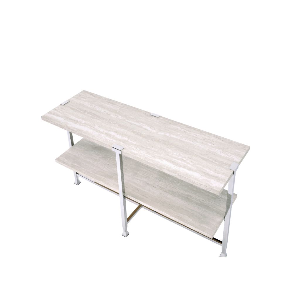 Acme - Brecon Sofa Table 83213 White Oak & Chrome Finish