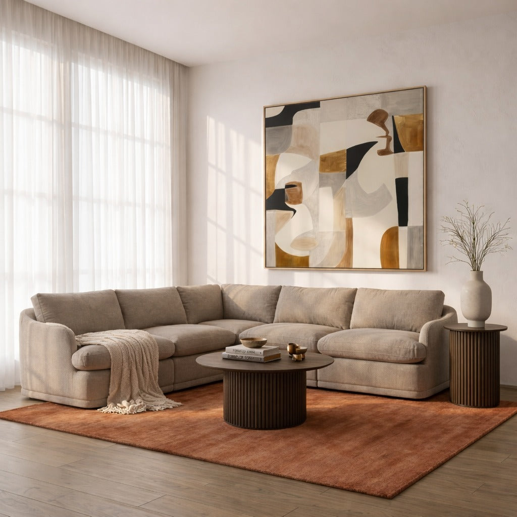 Chantry - Modern Grey Sand Fabric Sectional Sofa - View Image 1