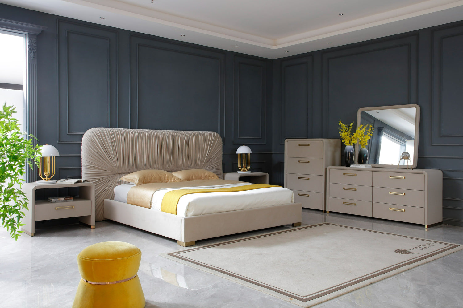 Florence - Modern Beige Leatherette + Gold Dresser - View Image 1