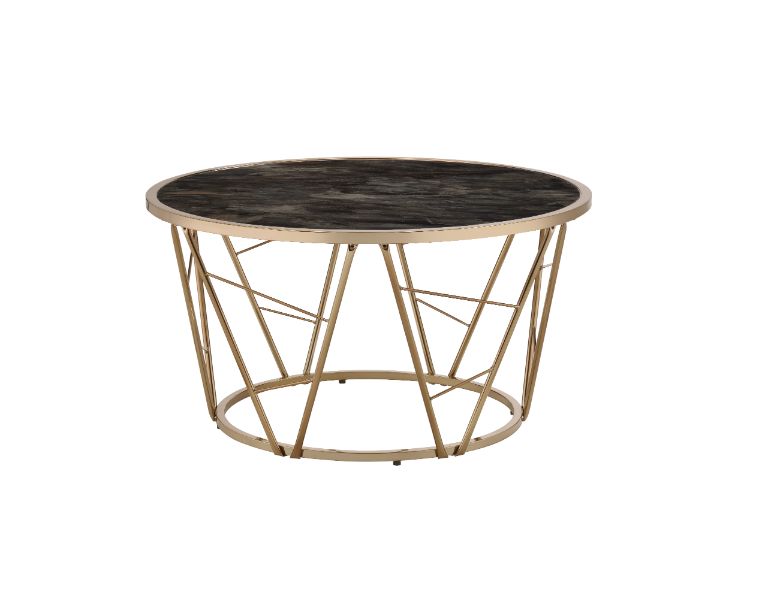 Acme - Cicatrix Coffee Table 83300 Engineering Stone Glass Top & Champagne Finish