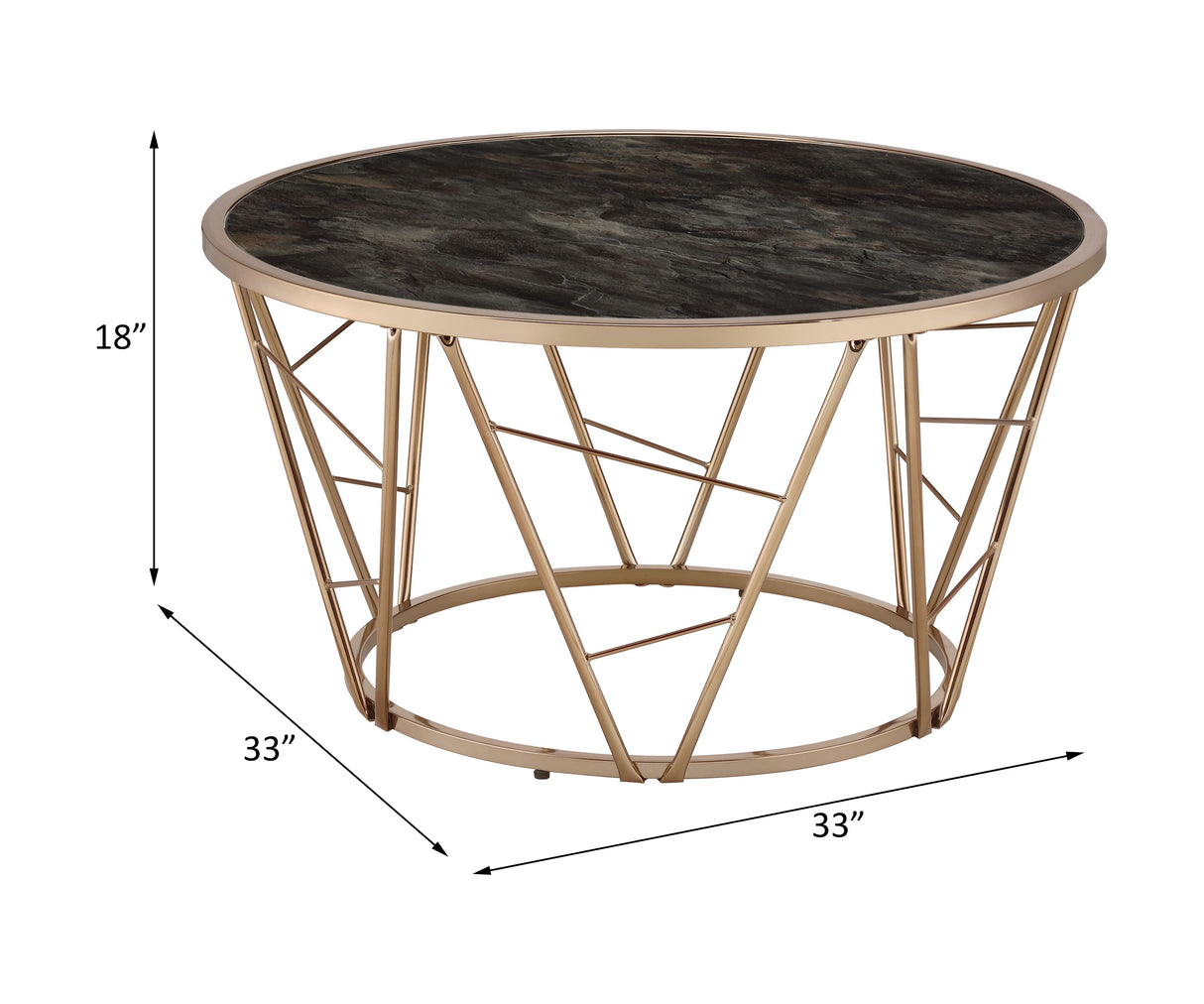 Acme - Cicatrix Coffee Table 83300 Engineering Stone Glass Top & Champagne Finish