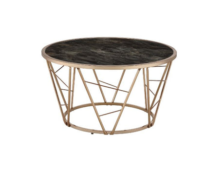 Acme - Cicatrix Coffee Table 83300 Engineering Stone Glass Top & Champagne Finish