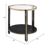 Acme - Thistle End Table 83307 Clear Glass, Faux Black Marble Top & Champagne Finish