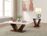 Acme - Forbes Coffee Table 83335 White Marble Top & Walnut Finish