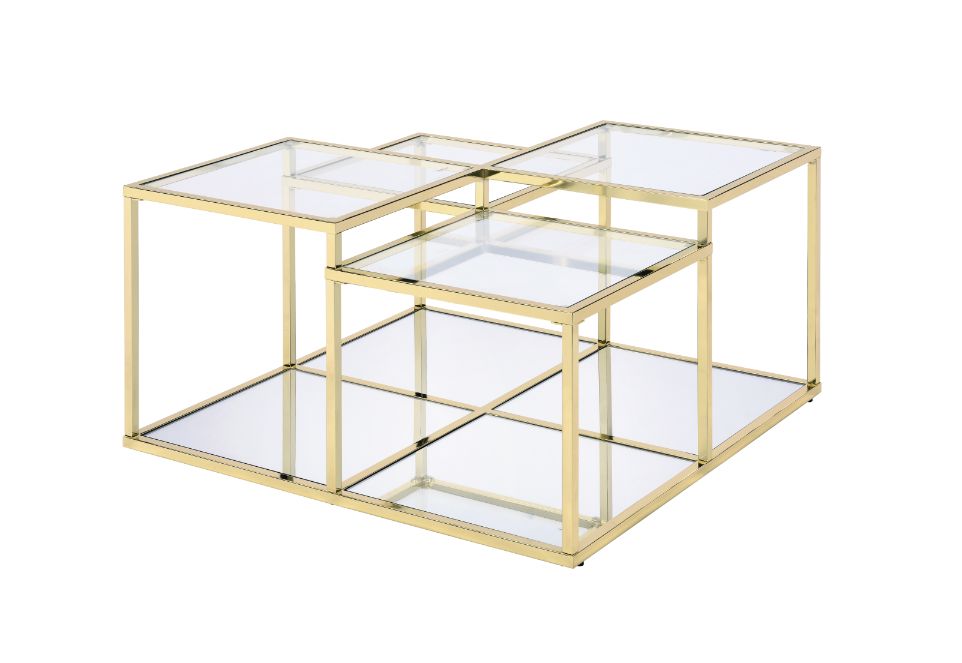 Acme - Uchenna Coffee Table 83470 Clear Glass & Gold Finish Finish