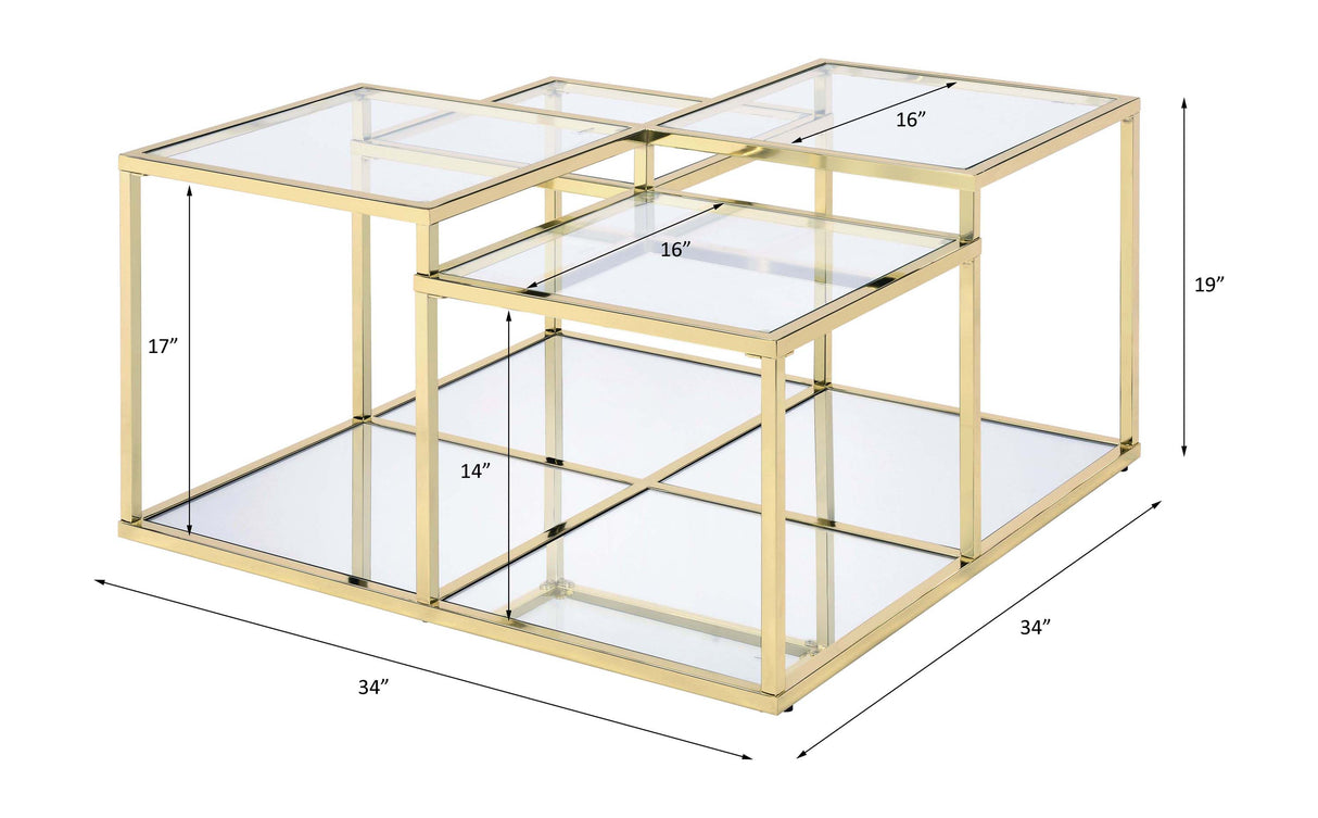 Acme - Uchenna Coffee Table 83470 Clear Glass & Gold Finish Finish