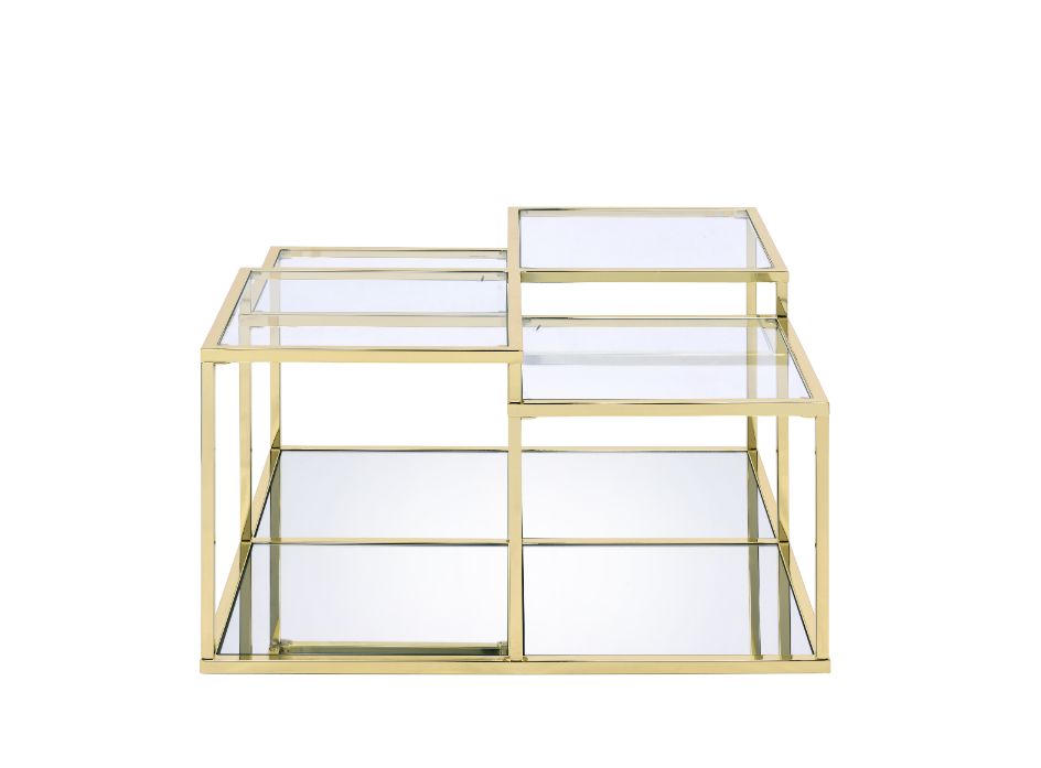 Acme - Uchenna Coffee Table 83470 Clear Glass & Gold Finish Finish