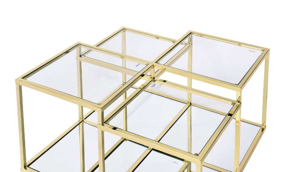 Acme - Uchenna Coffee Table 83470 Clear Glass & Gold Finish Finish