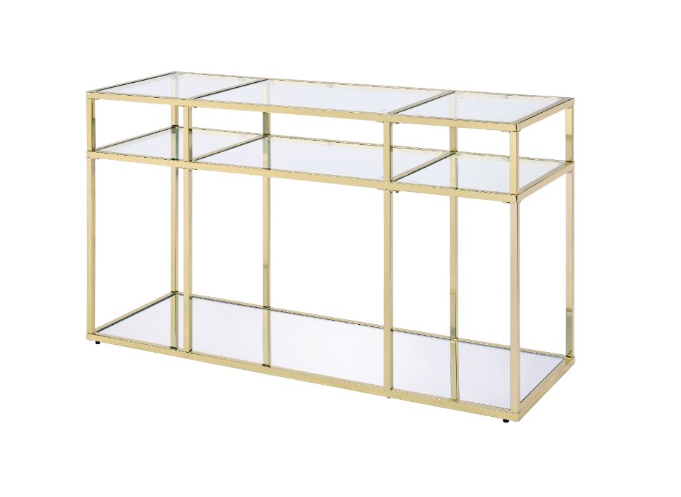 Acme - Uchenna Sofa Table 83473 Clear Glass & Gold Finish