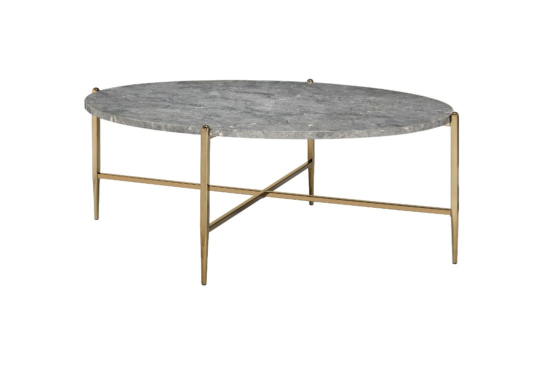 Acme - Tainte Coffee Table 83475 Faux Marble Top & Champagne Finish