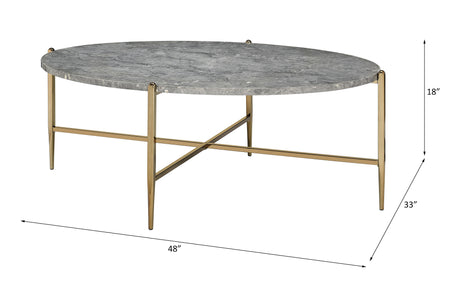 Acme - Tainte Coffee Table 83475 Faux Marble Top & Champagne Finish