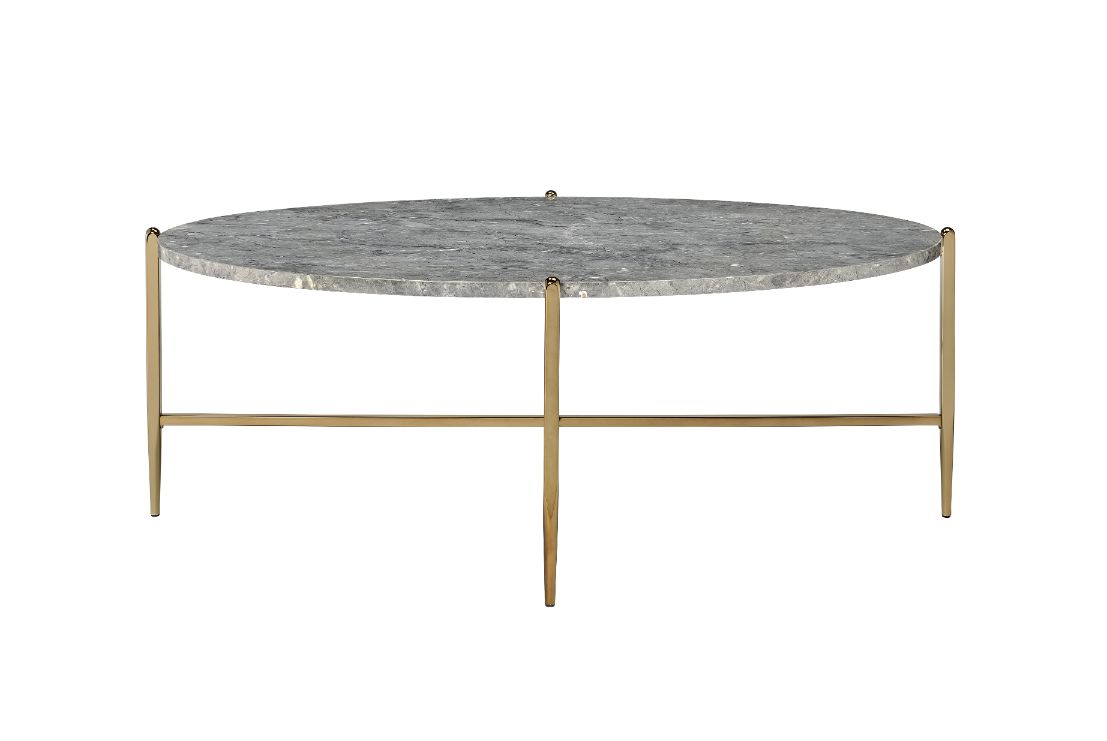 Acme - Tainte Coffee Table 83475 Faux Marble Top & Champagne Finish