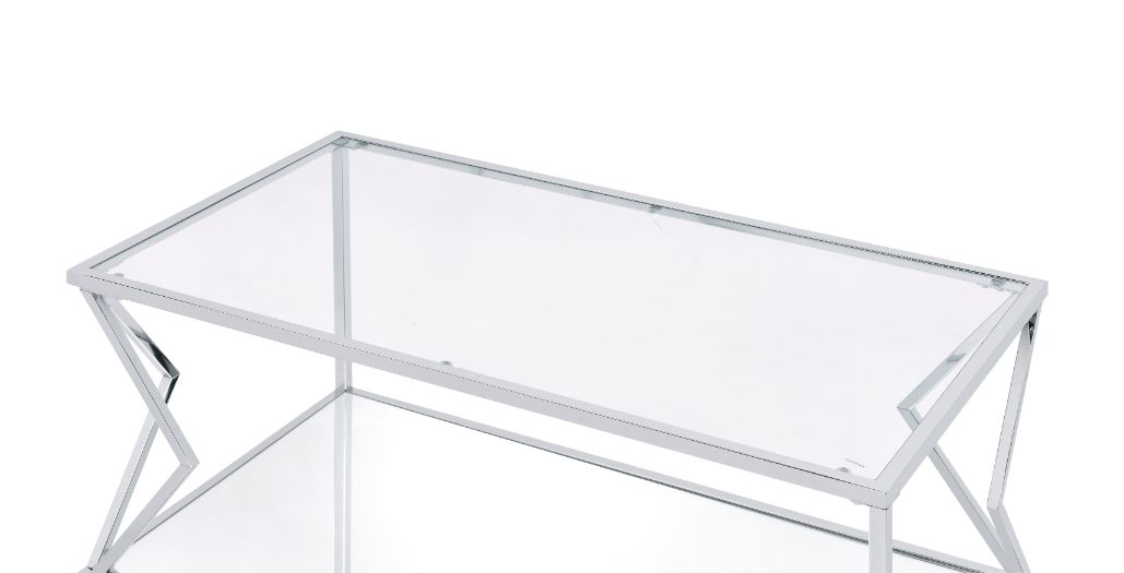 Acme - Virtue Coffee Table 83480 Clear Glass & Chrome Finish