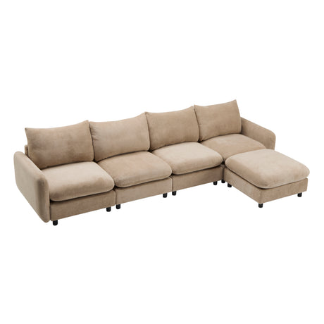 130 in. oversize 5-Piece L Shaped Modular Free Combination Sectional Velvet Sofa Couch with Ottoman for Living Room and Spacious Space, Nomad - sold by Home Elegance USA