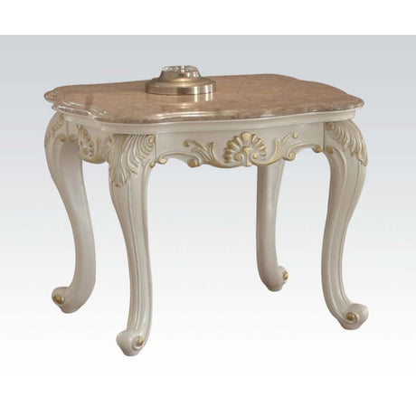 Acme - Chantelle End Table W/Marble Top 83542 Marble Top & Pearl White Finish