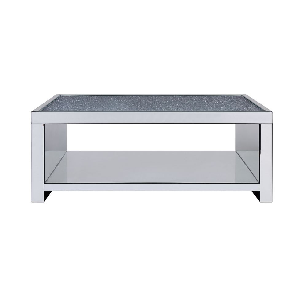 Acme - Noralie Coffee Table 83580 Clear Glass, Mirrored & Faux Diamonds