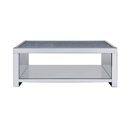 Acme - Noralie Coffee Table 83580 Clear Glass, Mirrored & Faux Diamonds