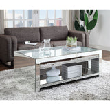 Acme - Noralie Coffee Table 83580 Clear Glass, Mirrored & Faux Diamonds