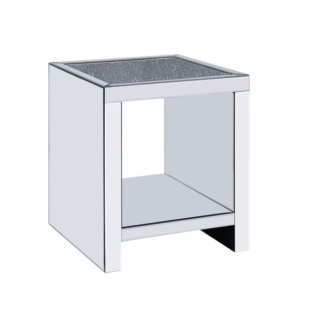 Acme - Noralie End Table 83582 Clear Glass, Mirrored & Faux Diamonds