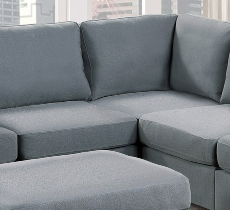 Modular Sectional 6pc Set Living Room Furniture L-Sectional Grey Linen Like Fabric 2x Corner Wedge 2x Armless Chairs and 2x Ottomans - sold by Home Elegance USA