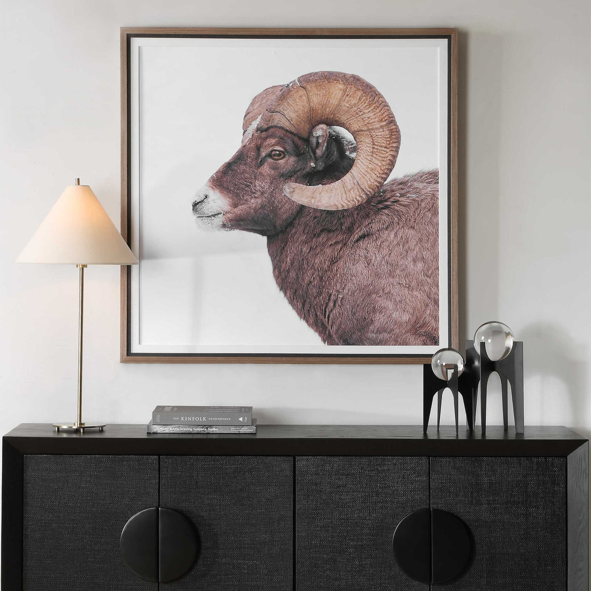 Big Horn Sheep Framed Print Black / Brown / White - Dark Brown / White by Uttermost - View 2