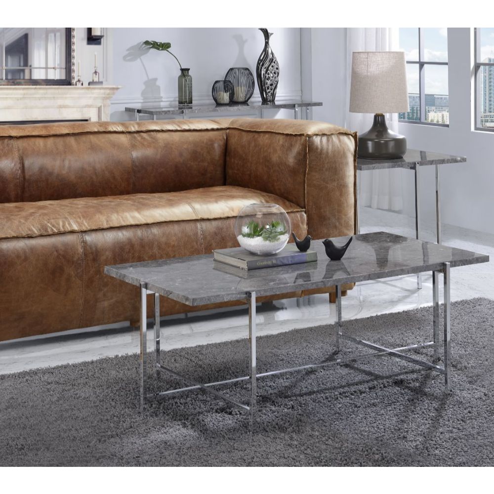 Adelae Coffee Table 83935 Faux Marble Top & Chrome Finish | Acme - 83935 - Home Elegance USA - 1