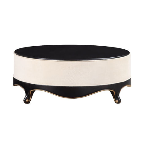 Acme - Sheridan Cocktail Table 83945 Cream Fabric & Black Finish