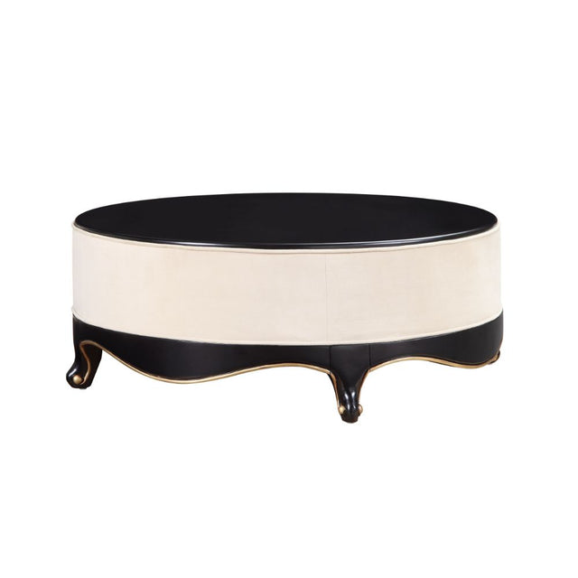 Acme - Sheridan Cocktail Table 83945 Cream Fabric & Black Finish