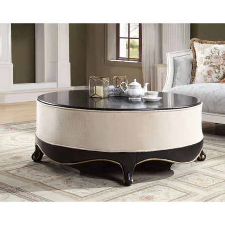 Acme - Sheridan Cocktail Table 83945 Cream Fabric & Black Finish