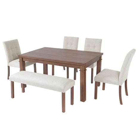 6-Piece Modern Dining Set, Rectangle Kitchen Table with 4 Upholstered Chairs & Bench, Ideal for Dining Room and Living Room, (Easy Assembly, Space Saving) - sold by Home Elegance USA