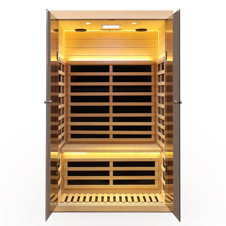 Luxury Two-Person Hemlock Far Infrared Sauna with Double Glass Doors - sold by Home Elegance USA