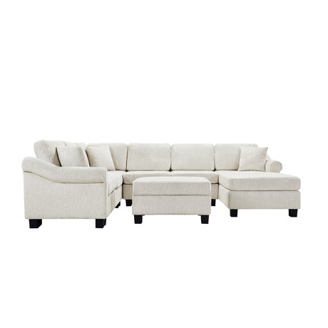 Contemporary U-shaped Sectional Sofa with Movable Storage Ottoman, White Chenille 111.8' - sold by Home Elegance USA