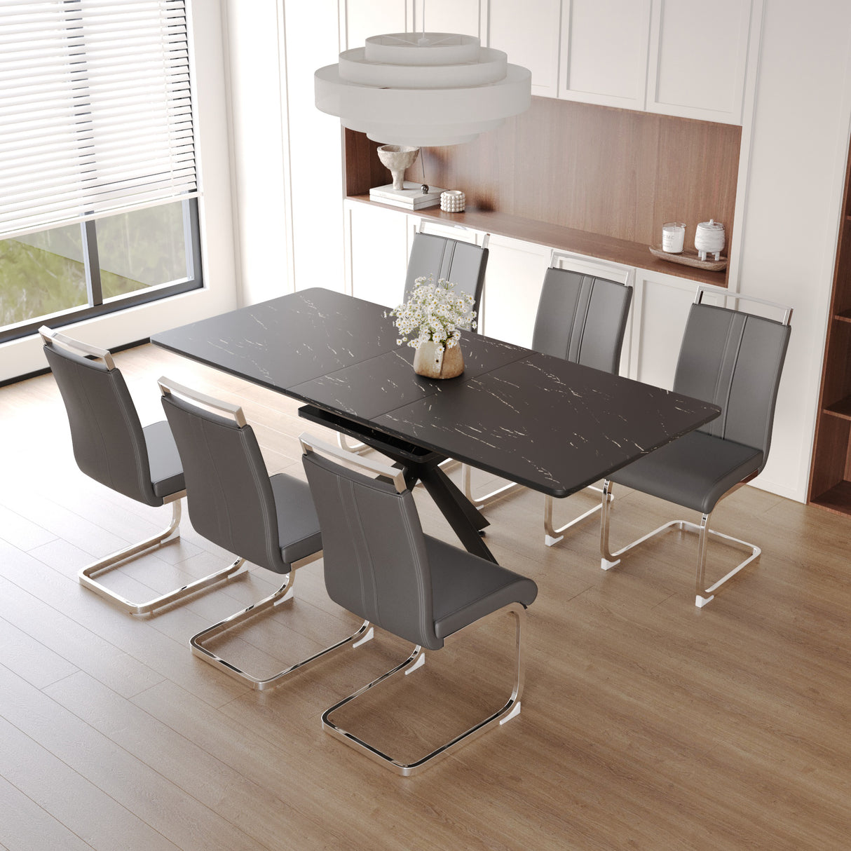 Juego de mesa de comedor extensible de 62,4' y 78,15' para 6-8 personas para comedor, silla de comedor sin brazos acolchada suave con tubo en forma de C y mesa de comedor muy grande, juego de mesa y sillas de cocina con patas de metal