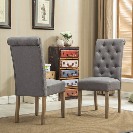 Amonia 7-piece Dining Set, Turned-Leg Dining Table with 6 Tufted Chairs - sold by Home Elegance USA