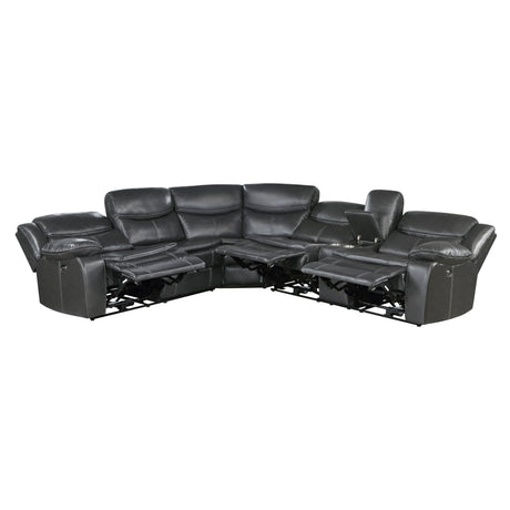 Modern 3-Piece Power Reclining Sectional with Right Side Console Dark Gray Breathable Faux Leather USB Ports Solid Wood Living Room Furniture - sold by Home Elegance USA