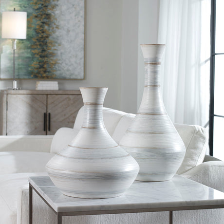Potter Fluted Striped Vases (Set of 2) - Light Blue by Uttermost - View 2