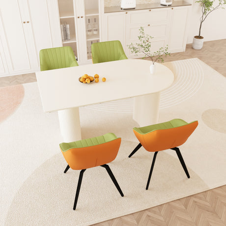 63' medieval modern cream style MDF dining table and green PU dining chair set, 4 sets of black metal leg dining chairs, suitable for kitchen&home - sold by Home Elegance USA