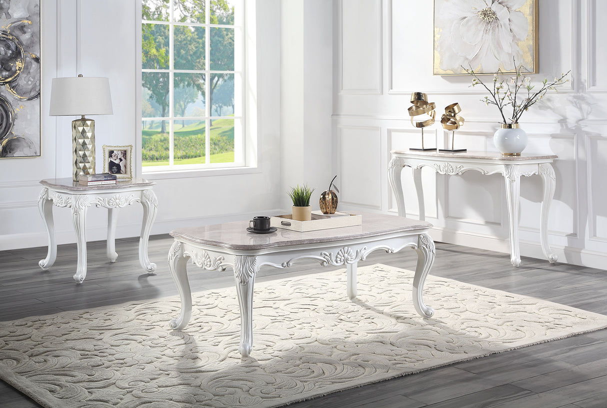 Acme - Ciddrenar Coffee Table 84310 Marble Top & White Finish