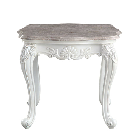 Acme - Ciddrenar End Table 84312 Marble Top & White Finish