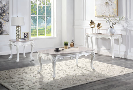 Acme - Ciddrenar End Table 84312 Marble Top & White Finish