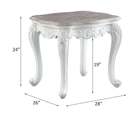 Acme - Ciddrenar End Table 84312 Marble Top & White Finish