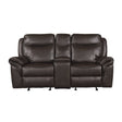 Dark Brown 1pc Double Glider Recliner Loveseat w/ Storage Console Cup Holder, Power Outlets USB Ports Faux Leather Upholstery Plush Seating Living Room Furniture