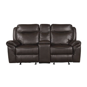 Dark Brown 1pc Double Glider Recliner Loveseat w/ Storage Console Cup Holder, Power Outlets USB Ports Faux Leather Upholstery Plush Seating Living Room Furniture