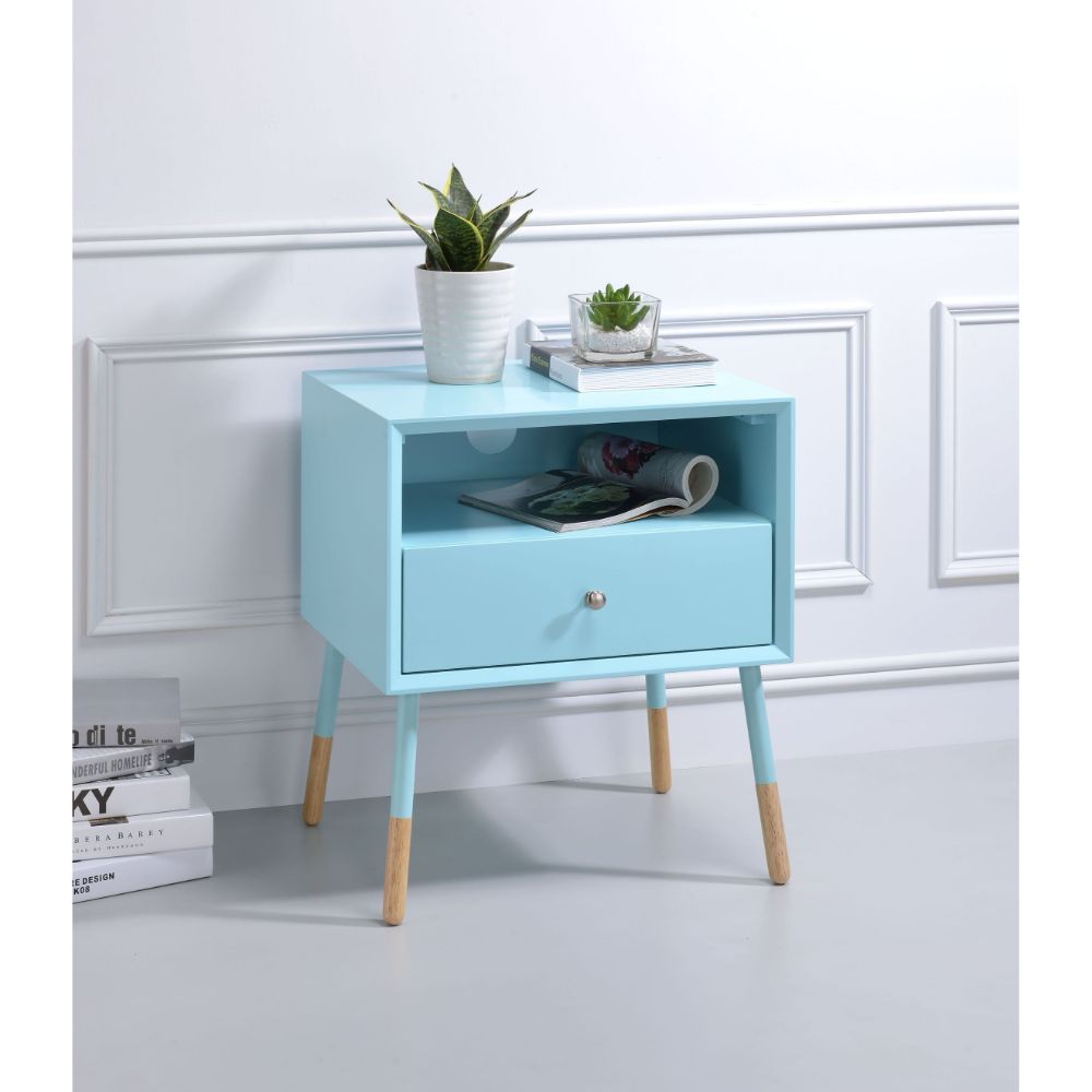 Acme - Sonria II Accent Table 84452 Light Blue & Natural Finish