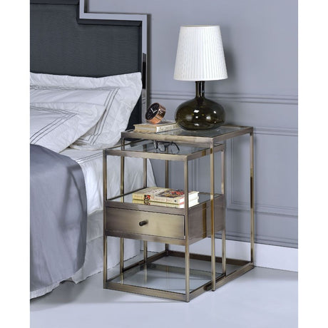 Acme - Enca Nesting Table Set 84470 Clear Glass & Antique Brass Finish