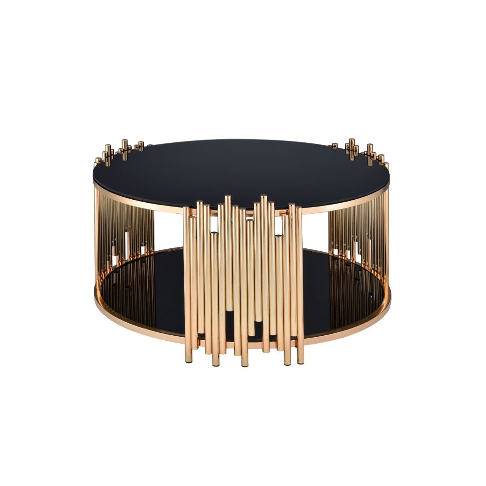Acme - Tanquin Coffee Table 84490 Black Glass & Gold Finish